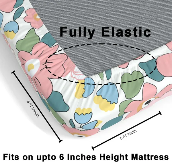 loyrex__Pink_220_TC_Elastic_Fitted_Printed_Bedsheet_King/Queen_Size_With_2_Pillow_Covers_|_Heavy_Cotton_Feel_King/Queen_Size_Bedsheet