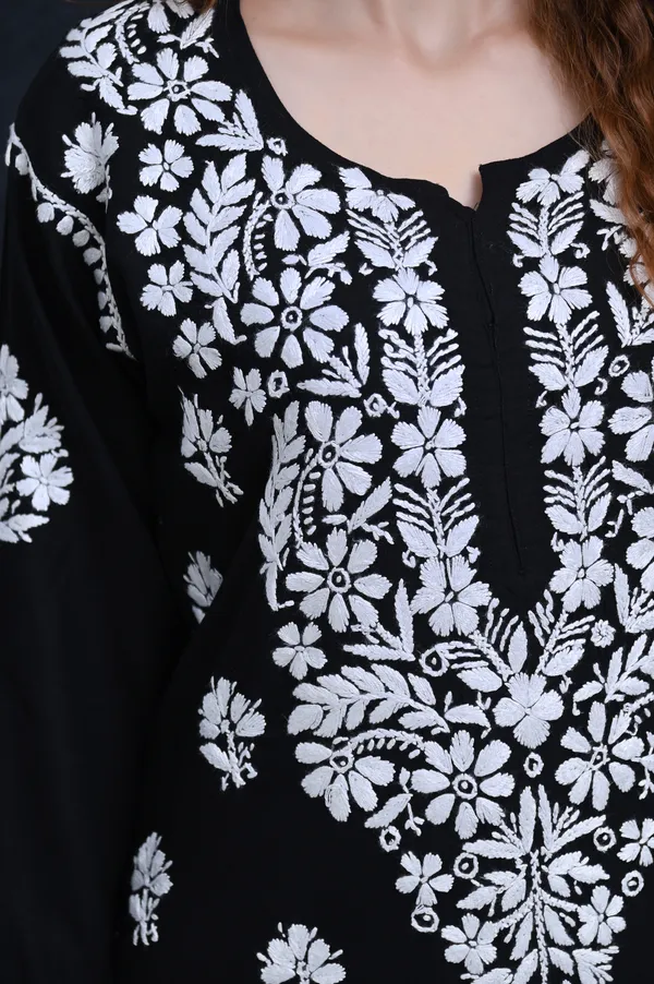 Khushi_Black_Rayon_Lucknowi_Chikankari_Hand_Embroided_Kurti_For_Women