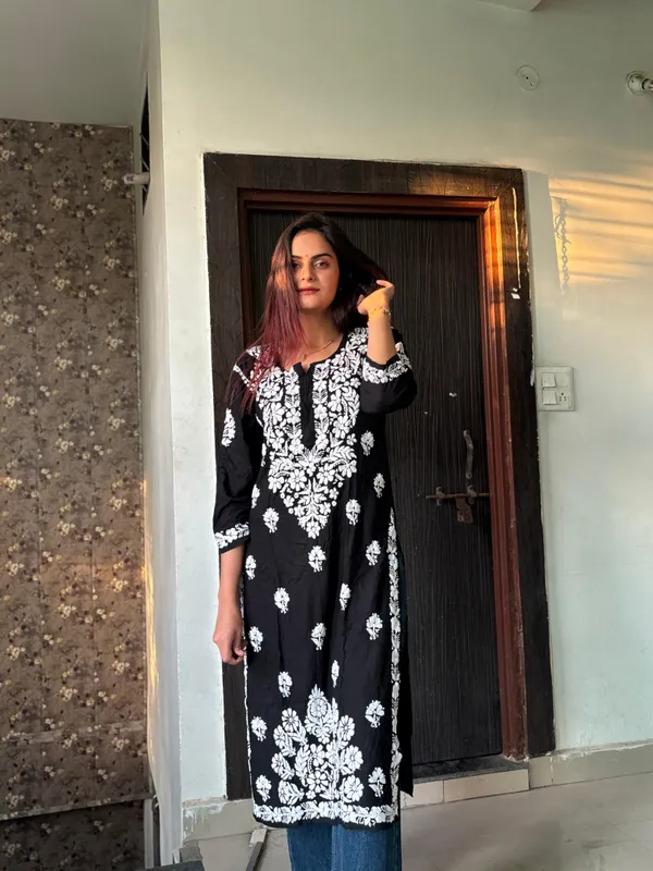 Khushi_Black_Rayon_Lucknowi_Chikankari_Hand_Embroided_Kurti_For_Women