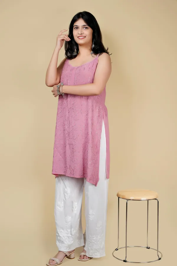 Peach_Viscose__Lucknowi_Chikankari_Hand_Embroided_Top_For_Women