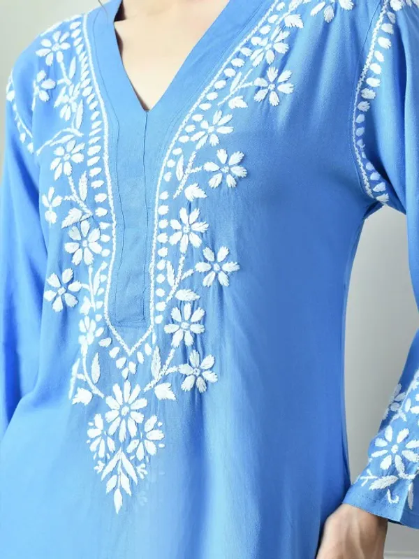 Rayon_Chikankari_Kurti_with_Stylish_V-Neck_|_Hand_Embroidered_Lucknowi_Kurta