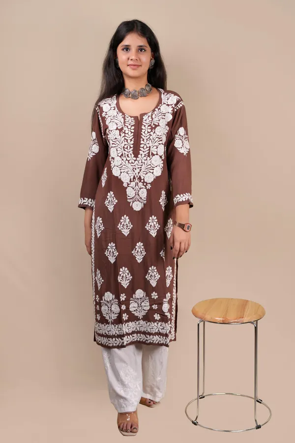 Brown_Modal_Embroidery_Work_Kurti_For_Women