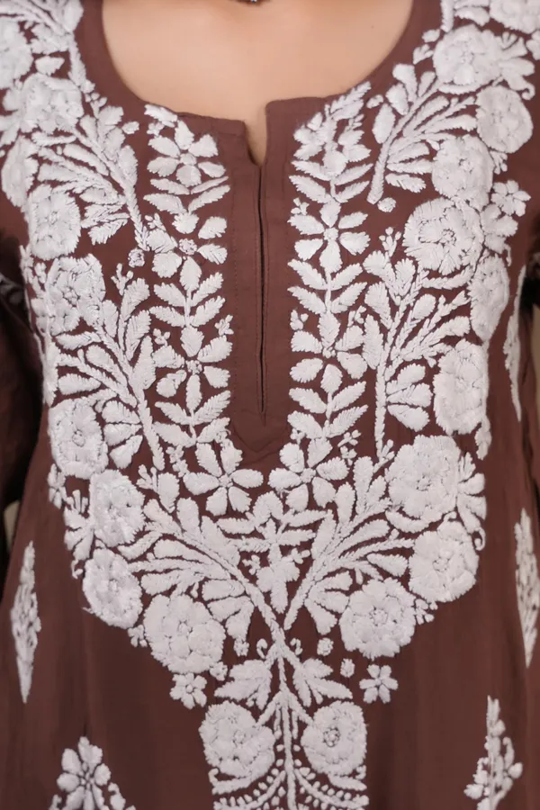 Brown_Modal_Embroidery_Work_Kurti_For_Women