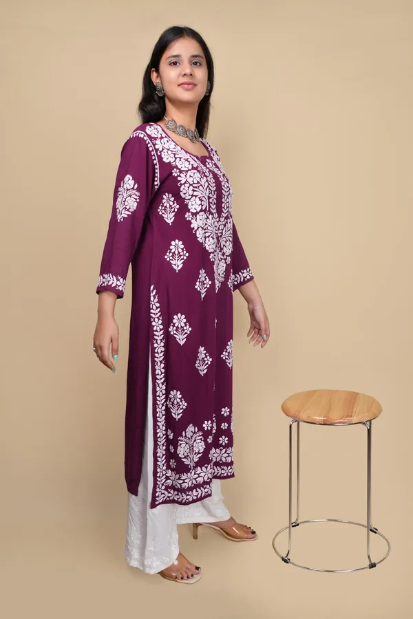 Wine_Modal_Embroidery_Work_Kurti_For_Women