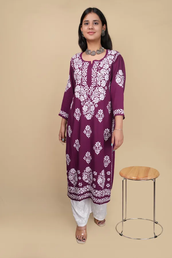 Wine_Modal_Embroidery_Work_Kurti_For_Women