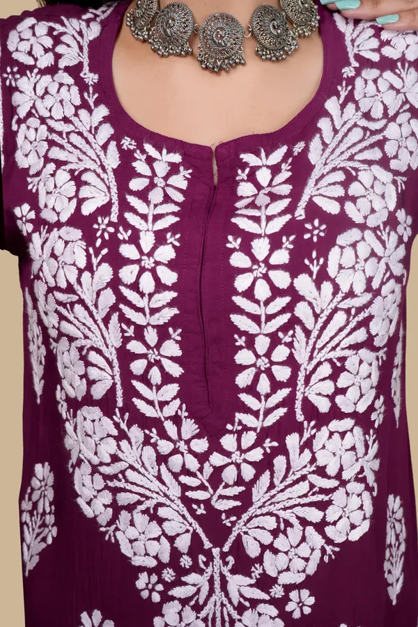 Wine_Modal_Embroidery_Work_Kurti_For_Women