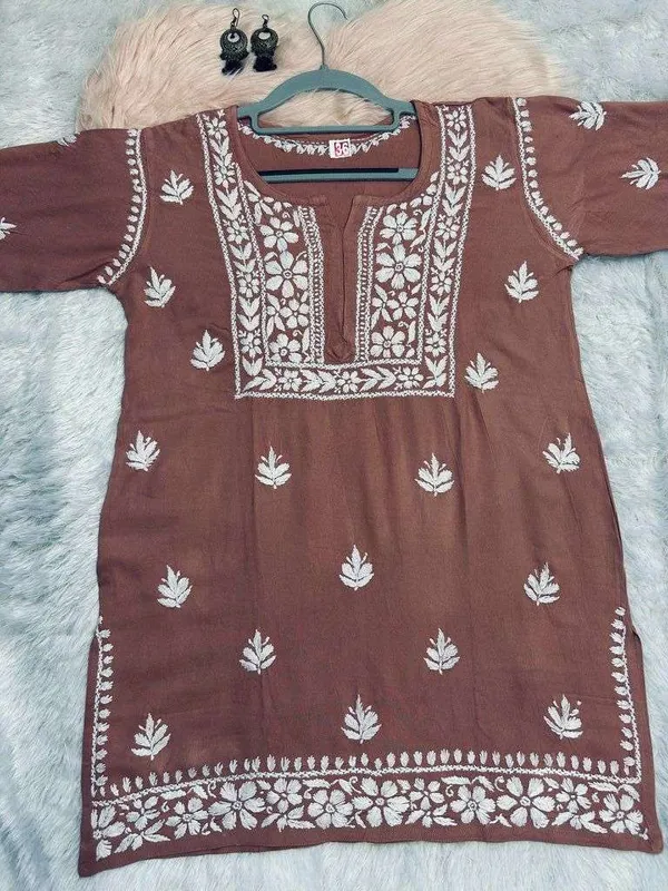 Brown_Rayon_Lucknowi_Chikankari_Hand_Embroided_Top_For_Women