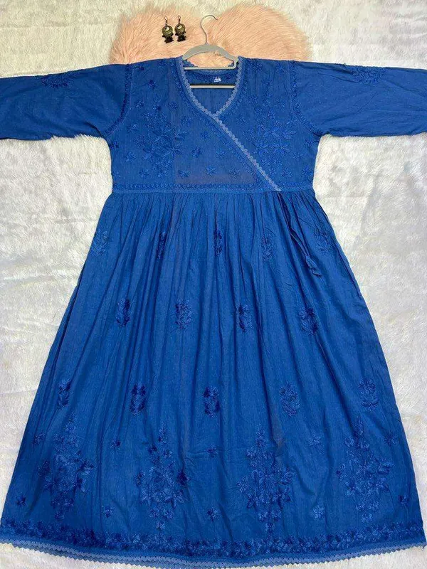 Navy_Blue_Cotton_Lucknowi_Chikankari_Hand_Embroided_Gown_For_Women