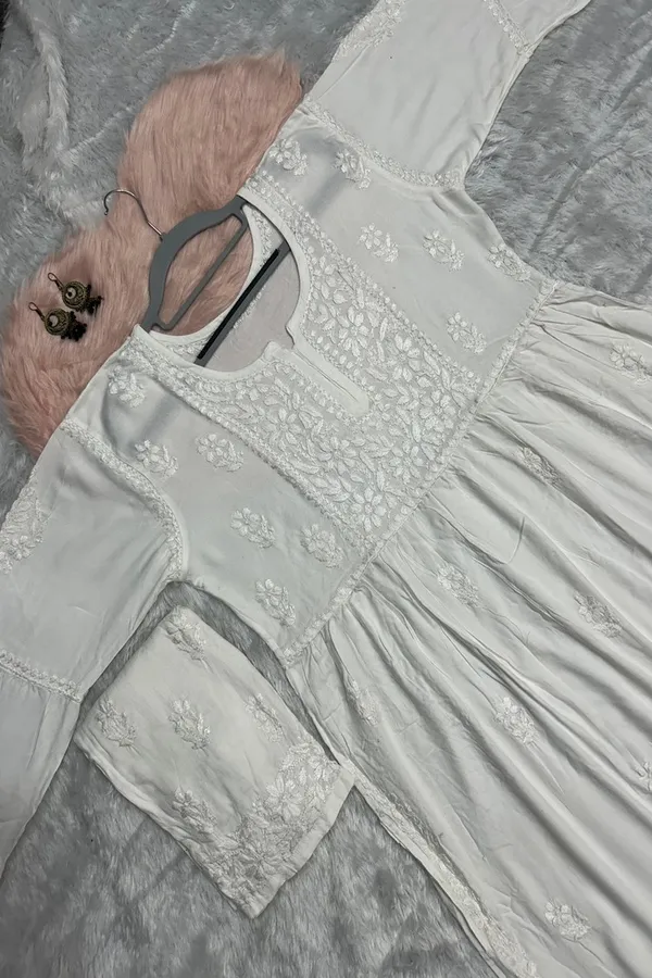 White_Rayon_Lucknowi_Chikankari_Hand_Embroided_Co-Ord_Set_For_Women