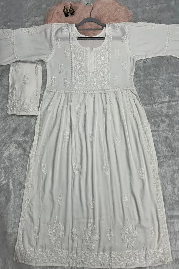 White_Rayon_Lucknowi_Chikankari_Hand_Embroided_Co-Ord_Set_For_Women