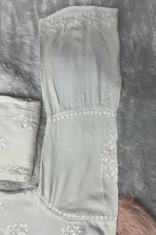White_Rayon_Lucknowi_Chikankari_Hand_Embroided_Co-Ord_Set_For_Women