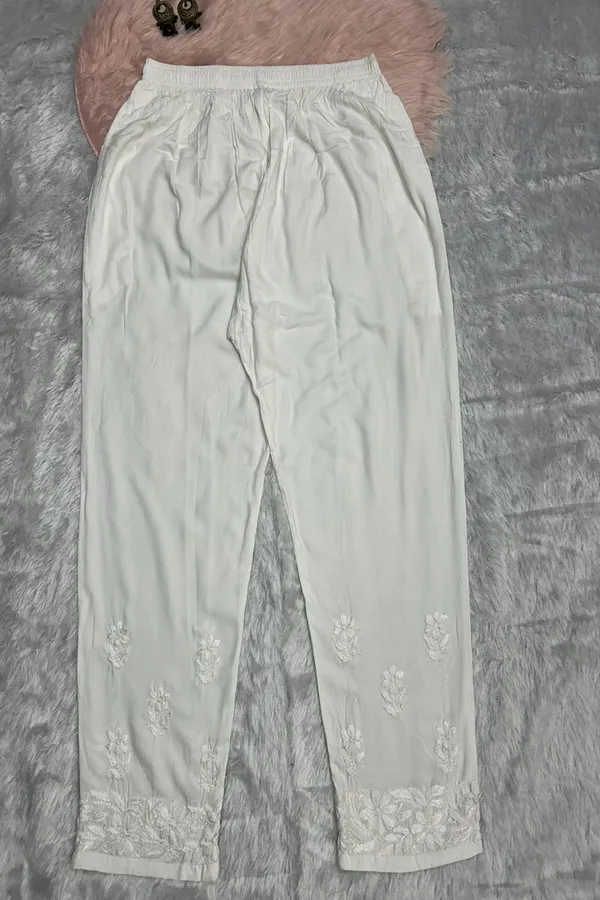 White_Rayon_Lucknowi_Chikankari_Hand_Embroided_Co-Ord_Set_For_Women