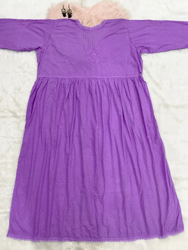 Wine_Cotton_Lucknowi_Chikankari_Hand_Embroided_Gown_For_Women