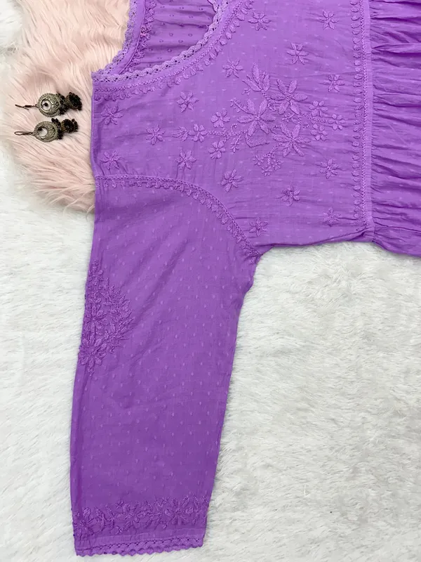 Wine_Cotton_Lucknowi_Chikankari_Hand_Embroided_Gown_For_Women