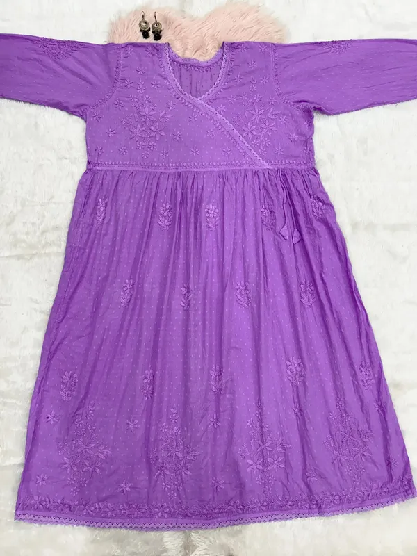 Wine_Cotton_Lucknowi_Chikankari_Hand_Embroided_Gown_For_Women