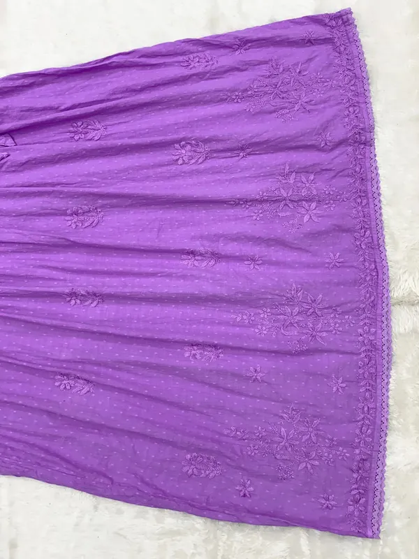 Wine_Cotton_Lucknowi_Chikankari_Hand_Embroided_Gown_For_Women