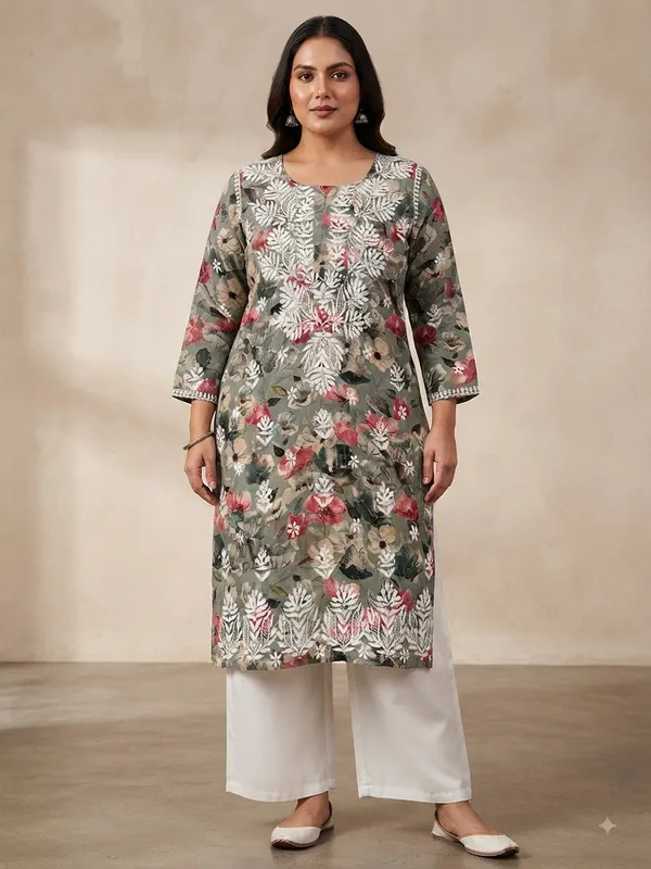 Dusty_Olive_Green_Premium_Mul_Cotton_Printed_Straight_Kurti