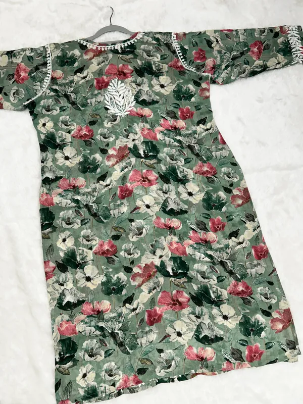 Dusty_Olive_Green_Premium_Mul_Cotton_Printed_Straight_Kurti