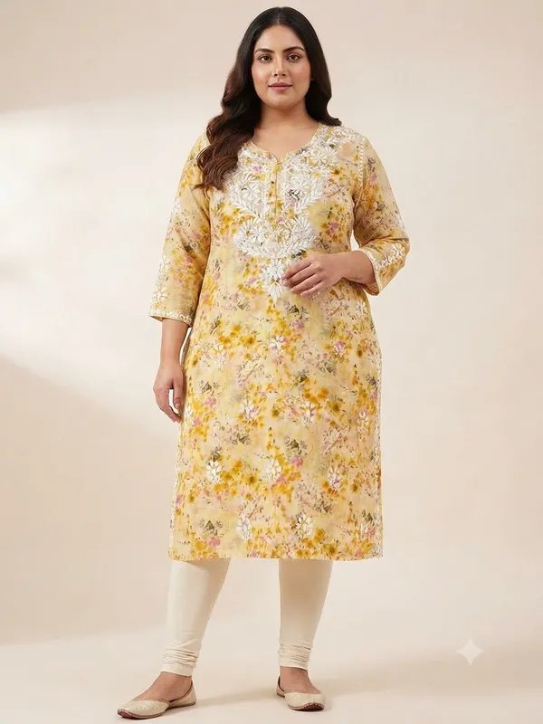 Floral_Printed_Lucknowi_Chikankari_Kurti