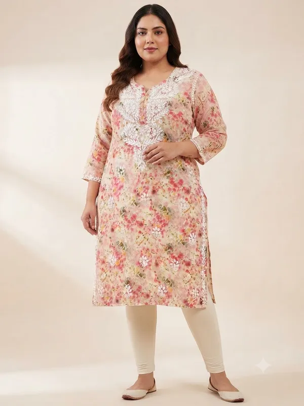 Floral_Printed_Lucknowi_Chikankari_Kurti