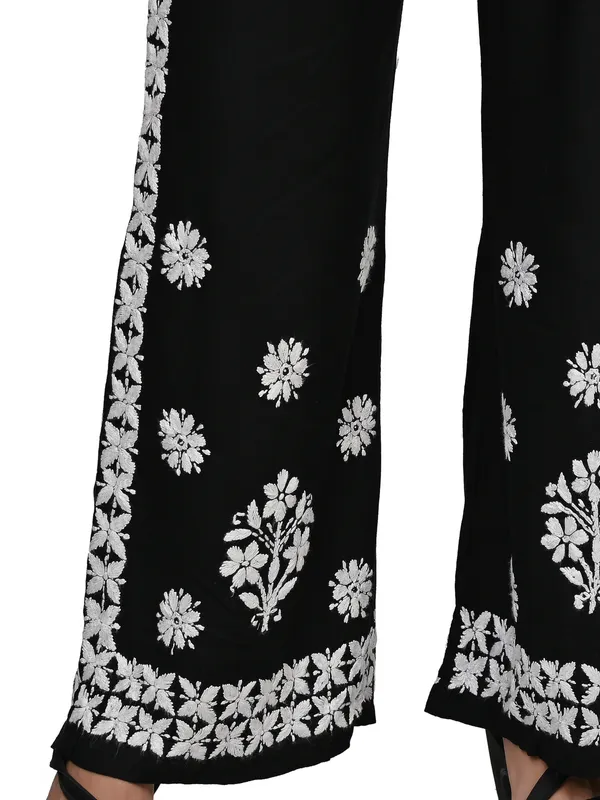 Black_Rayon_Lucknowi_Chikankari_Hand_Embroided_Plazzo_For_Women