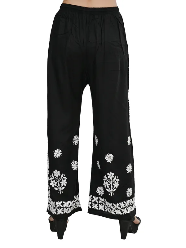 Black_Rayon_Lucknowi_Chikankari_Hand_Embroided_Plazzo_For_Women
