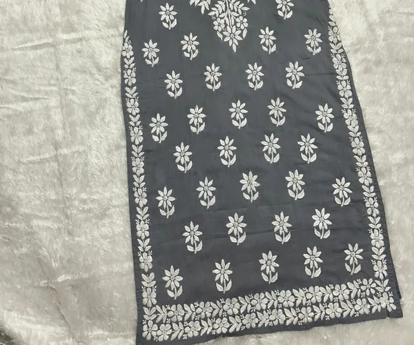 Grey_Cotton_Lucknowi_Chikankari_Hand_Embroided_Kurti_For_Women