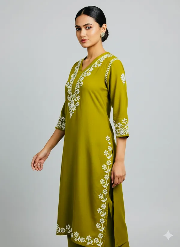 Rayon_Chikankari_Kurti_with_Stylish_V-Neck_|_Hand_Embroidered_Lucknowi_Kurta