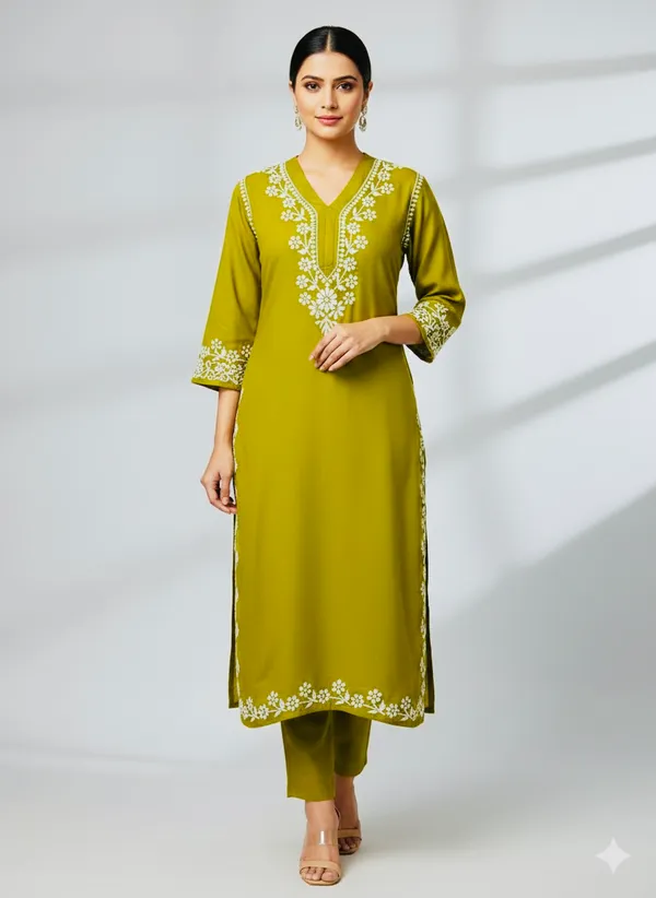 Rayon_Chikankari_Kurti_with_Stylish_V-Neck_|_Hand_Embroidered_Lucknowi_Kurta