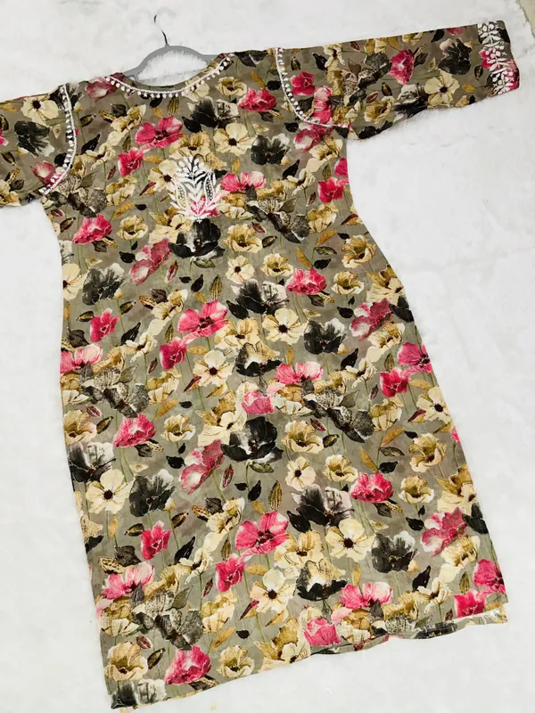 Khaki_green_Premium_Mul_Cotton_Printed_Straight_Kurti