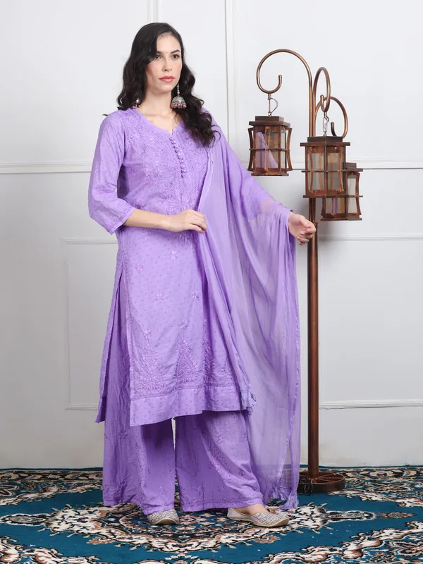 Lavender_Dobby_Cotton_Chikankari_Kurti_Palazzo_Set_with_Chiffon_Lace_Border_Dupatta
