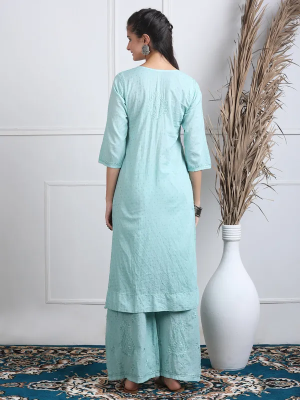 Mint_Green_Dobby_Cotton_Chikankari_Kurti_Palazzo_Set_with_Chiffon_Lace_Border_Dupatta