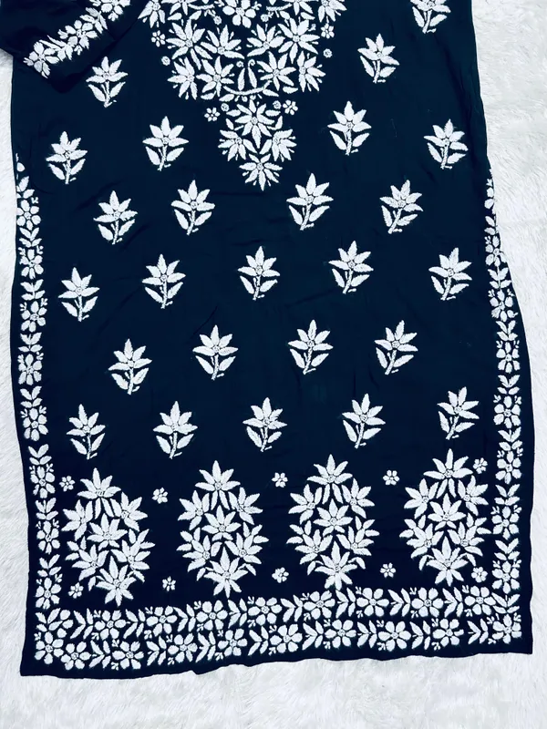 Modal_Lucknowi_Chikankari_Hand_Embroided_Kurti_With_Plazzo_For_Women