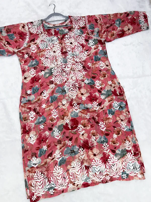 Peach_Premium_Mul_Cotton_Printed_Straight_Kurti