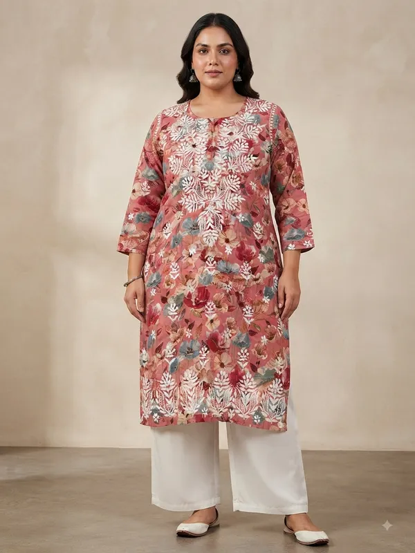 Peach_Premium_Mul_Cotton_Printed_Straight_Kurti