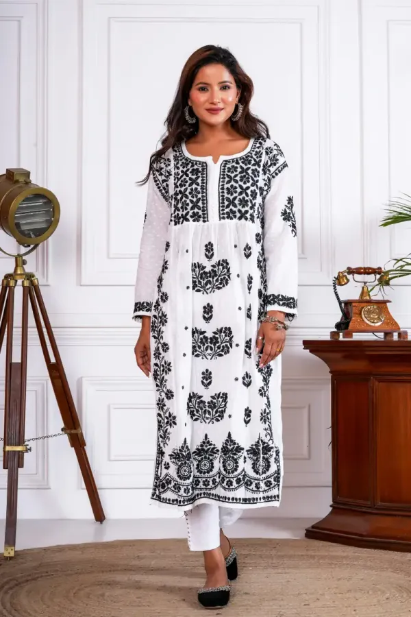 Zara_Cotton_Nayera-Cut_Lucknowi_Chikankari_Kurti_–_Black_on_White