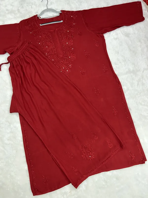 Premium_Rayon_Lucknowi_Chikankari_Kurti_Palazzo_Set_with_Handcrafted_Mukesh_Work