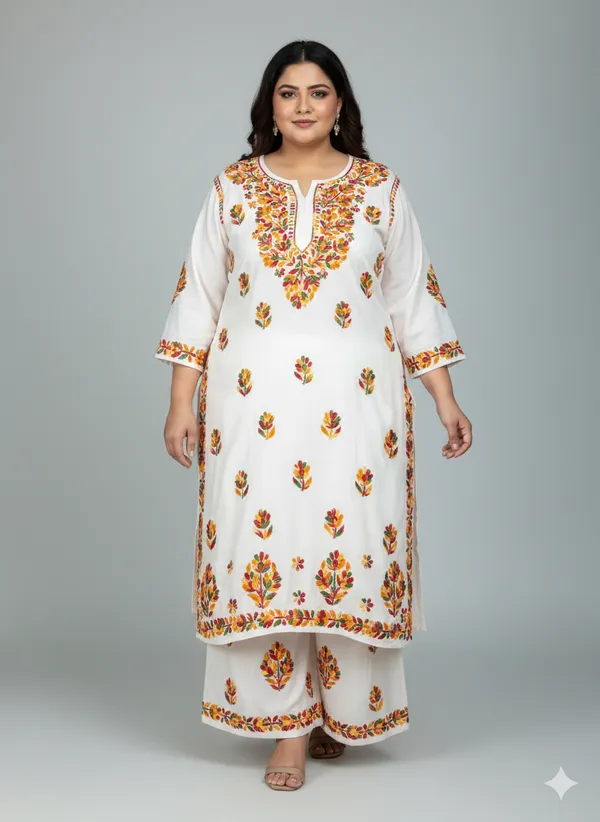 Premium_Rayon_Multicolor_Thread_Chikankari_Kurti_Palazzo_Set_