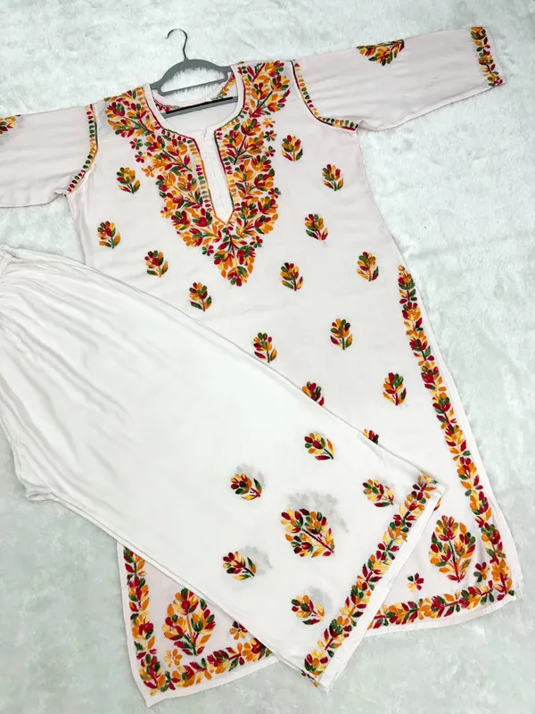 Premium_Rayon_Multicolor_Thread_Chikankari_Kurti_Palazzo_Set_