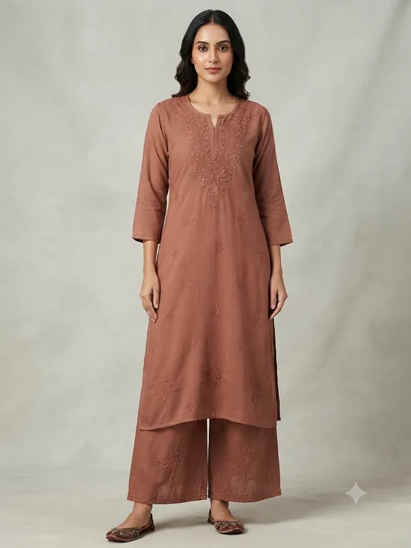 Rayon_Chikankari_Dyed_Kurti_Palazzo_Set