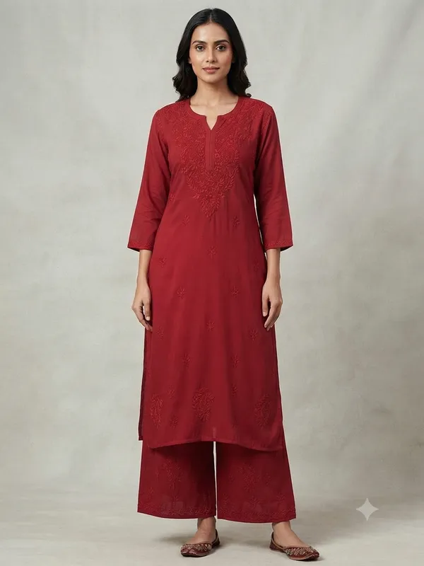 Rayon_Chikankari_Dyed_Kurti_Palazzo_Set
