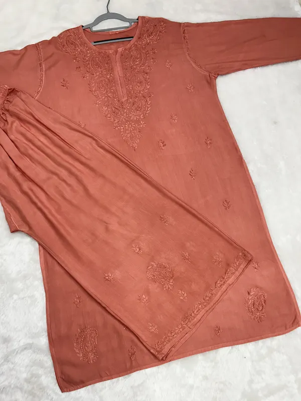 Rayon_Chikankari_Dyed_Kurti_Palazzo_Set
