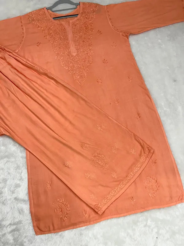 Rayon_Chikankari_Dyed_Kurti_Palazzo_Set
