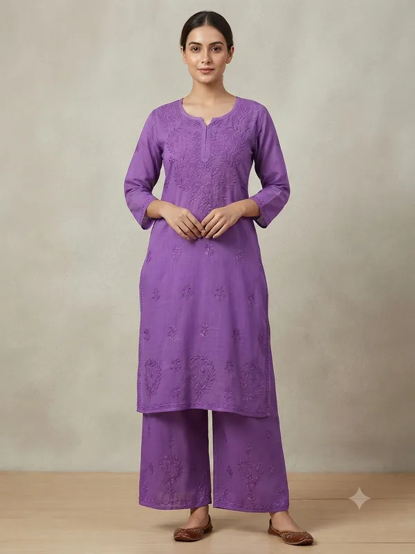 Rayon_Chikankari_Dyed_Kurti_Palazzo_Set