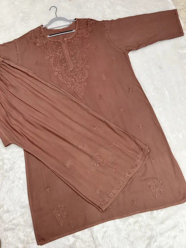 Rayon_Chikankari_Dyed_Kurti_Palazzo_Set