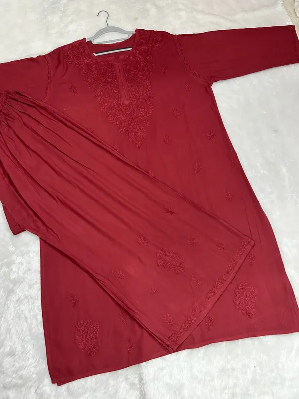 Rayon_Chikankari_Dyed_Kurti_Palazzo_Set