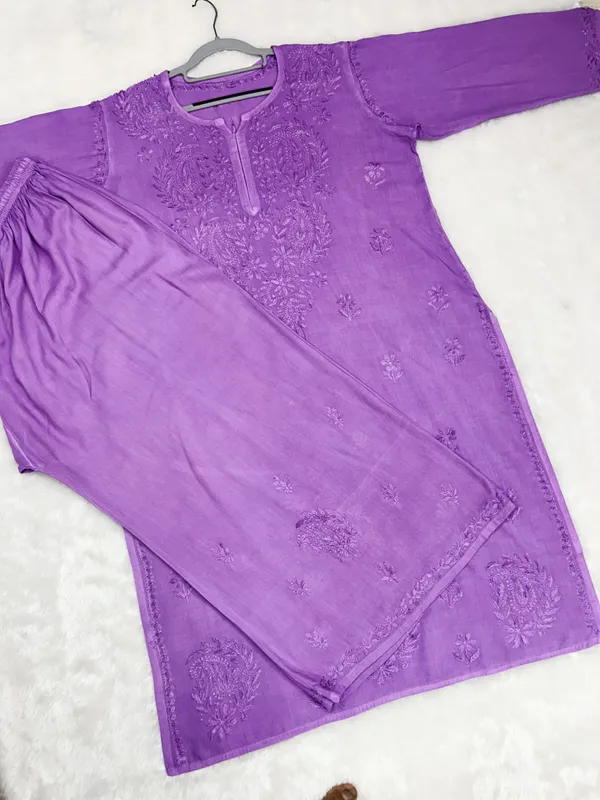 Rayon_Chikankari_Dyed_Kurti_Palazzo_Set