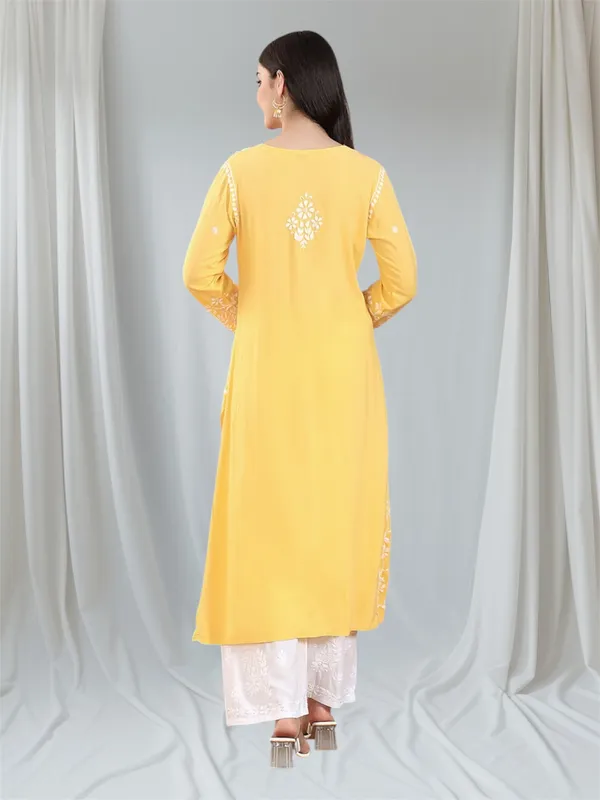 Rayon_Chikankari_Kurti_with_Stylish_V-Neck_|_Hand_Embroidered_Lucknowi_Kurta