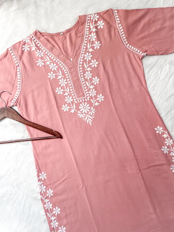 Rayon_Chikankari_Kurti_with_Stylish_V-Neck_|_Hand_Embroidered_Lucknowi_Kurta