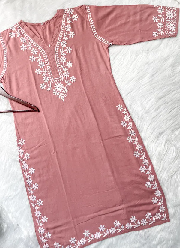 Rayon_Chikankari_Kurti_with_Stylish_V-Neck_|_Hand_Embroidered_Lucknowi_Kurta